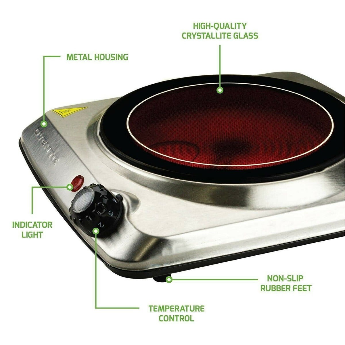 OVENTE Countertop Infrared Single Burner, 1000W Electric Hot Plate w/ 7.5”  Ceramic Glass Cooktop, 6 Level Temperature Setting & Easy to Clean Base